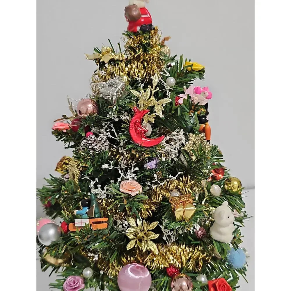 Artificial Tabletop Decorated Christmas Tree Santa Claus Topper Retro Kitsch